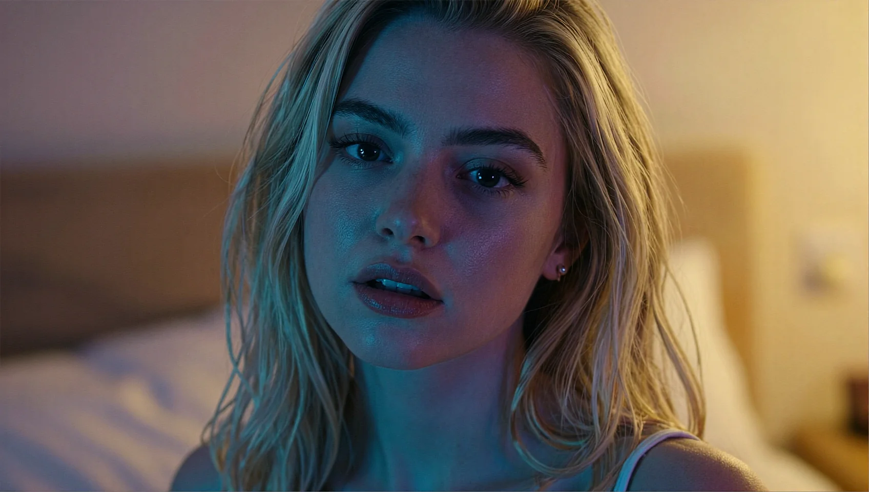 An uncensored roleplay chat scene with an AI girlfriend who stays in character